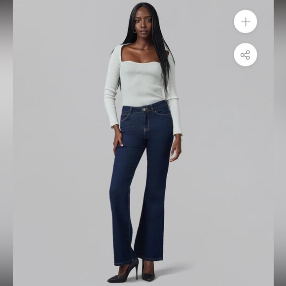 NEW Lola Denim-Alice Flare High-Rise Dark Blue Stretch Premium Denim Jeans 32 - Picture 5 of 14